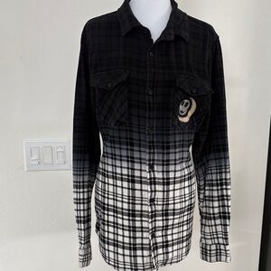 Disney Black and White Ombre Plaid Button-Down Shirt